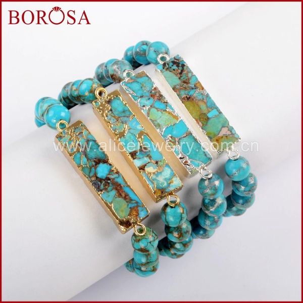 

4pcs gold and silver color rectangle copper tur-quoise connectors with 8mm beads bracelets bangle jewelry for women 1651 beaded, strands, Black
