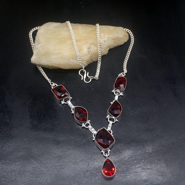 

pendant necklaces hermosa jewelry gushing natural red garnet silver color women ladies gifts necklace chain 43cm 20213475