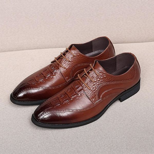 

dress shoes leather oxford for men black brown crocodile pattern brogue fashion genuine