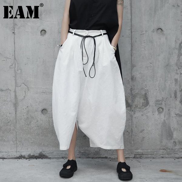 

[eam] spring autumn womens capri high waist white loose big size wide leg pants women trousers fashion tide jr505, Black;white