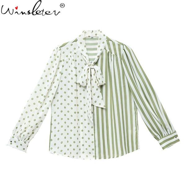 

women's blouses & shirts patchwork woman chiffon 2021 autumn bow long sleeve ribbon pullovers women fashion t07009k, White