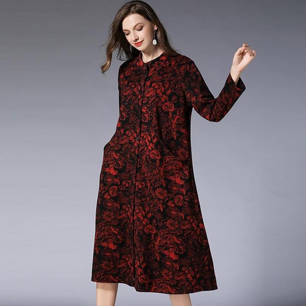 

casual dresses cotton basic dress winter autumn flower print plus size woman all match single breast long sleeve brand party 4xl, Black;gray