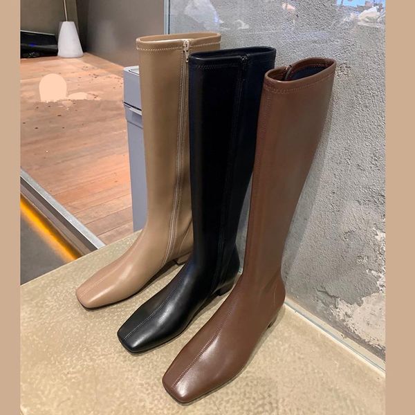 

boots knight women's high thigh-low autumn/winter 2021 straight thigh-high show thin riding brown flat mid, Black