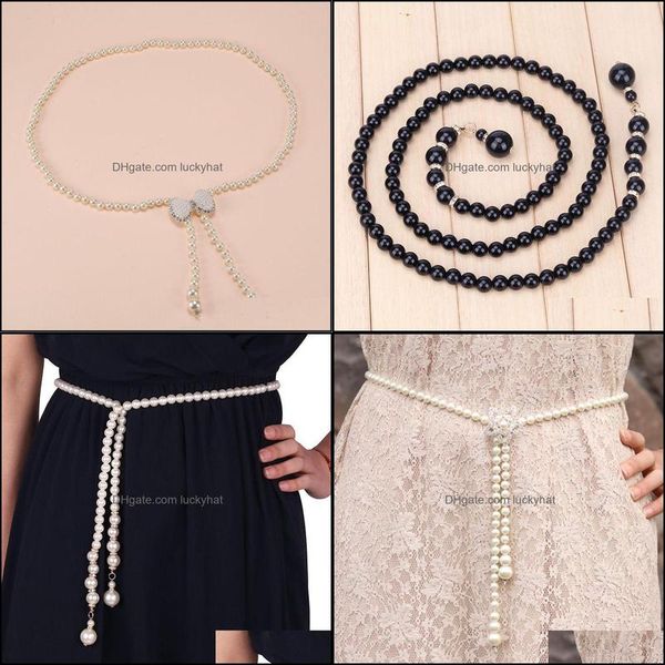 

& aessories fashion aessoriessweet simple pearl waist chain belts sweater fur long tassel women party jewelry dress belt womens slim drop de, Black;brown