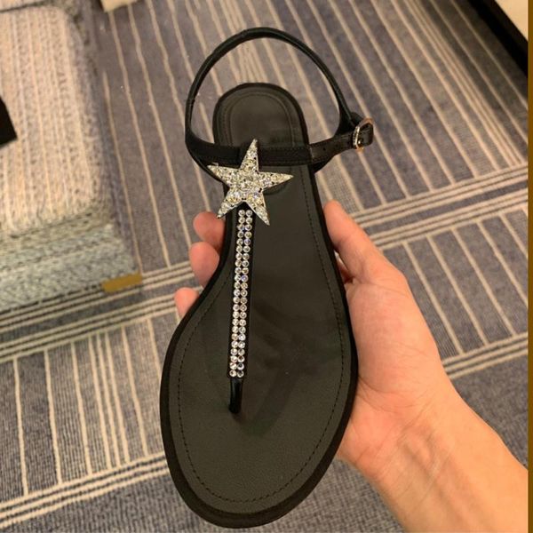 

summer flat sandals female 2021 clip toe diamond roman gladiator shoes non-slip bottom ladies, Black