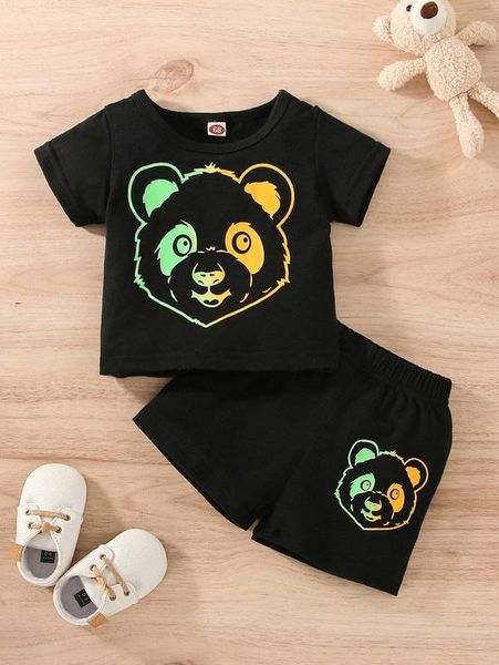 

baby bear print tee & shorts she, White