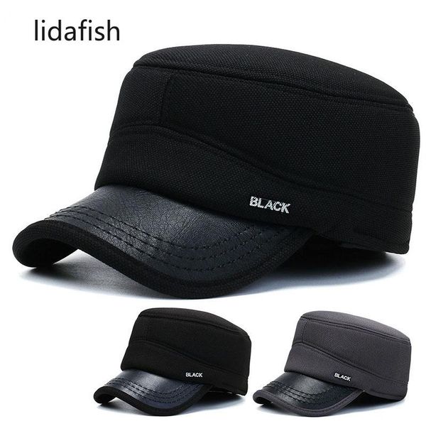 

wide brim hats lidafish men's fashion adjustable size leisure flat caps winter thicken warm military oudoor sports hat, Blue;gray