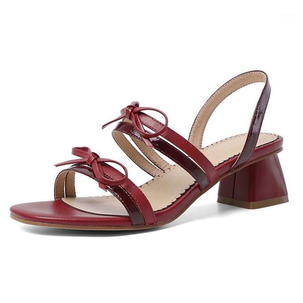 

sandals 2021 summer est bowties women thick high heels pumps night club party shoes woman red black beige1