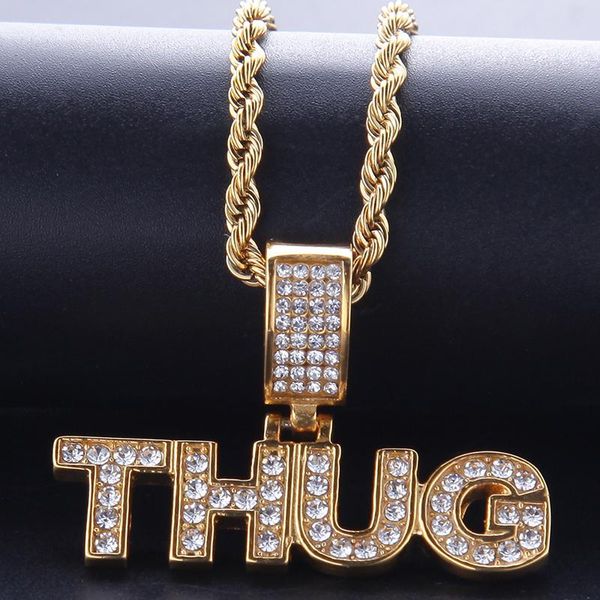 

pendant necklaces hip hop bling iced out rhinestones gold color stainless steel thug necklace for men rapper jewelry drop, Silver