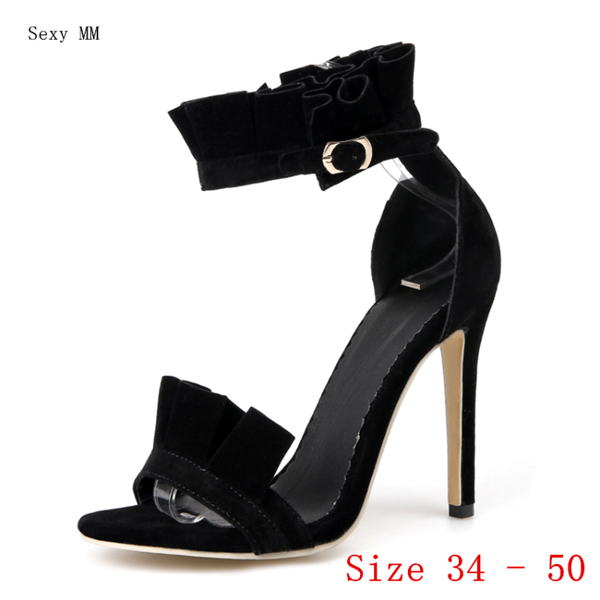 

women gladiator sandals high heels pumps summer shoes woman heel plus size 34 - 50, Black