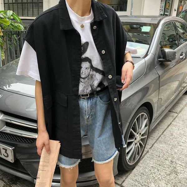 

women's vests women bf style oversized sleeveless spring chic cargo harajuku teens street jacket denim trendy outwear y460, Black;white