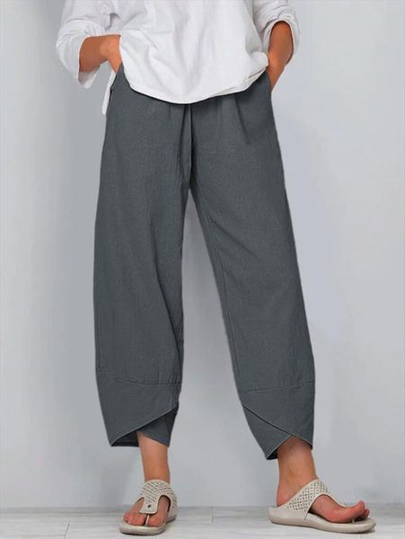 

vintage cotton linen harem women pant trousers casual elastic waist wide leg loose pantalon summer plus size trouser, Black;white
