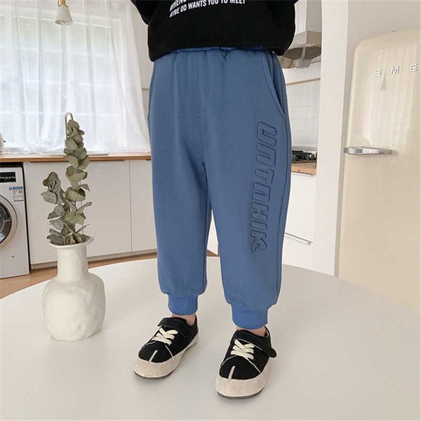 Primavera Outono Meninos Moda Color Sólida Sweatpant 3 Crianças Letra Solto Soft All-Match Calças Esportivas 210615