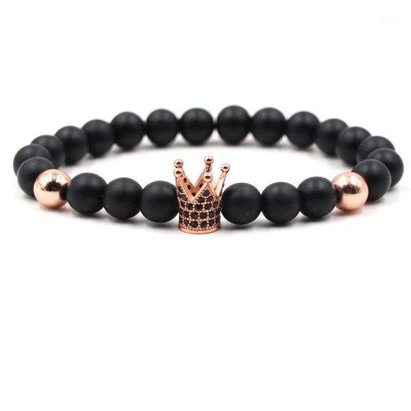 

beaded, strands 2021 elegant matte black 8mm beads bracelet pave cz 4 color crown bracelets for women men friend cassic jewelry pulseras1