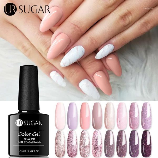 

sugar 7.5ml nude pink gel nail polish rose gold glitter uv varnish soak off led nails semi permanant diy1, Red;pink