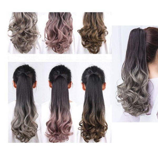 

synthetic wigs wavy wrap around clip heat resistant natural wave pony tail fake hair, Black