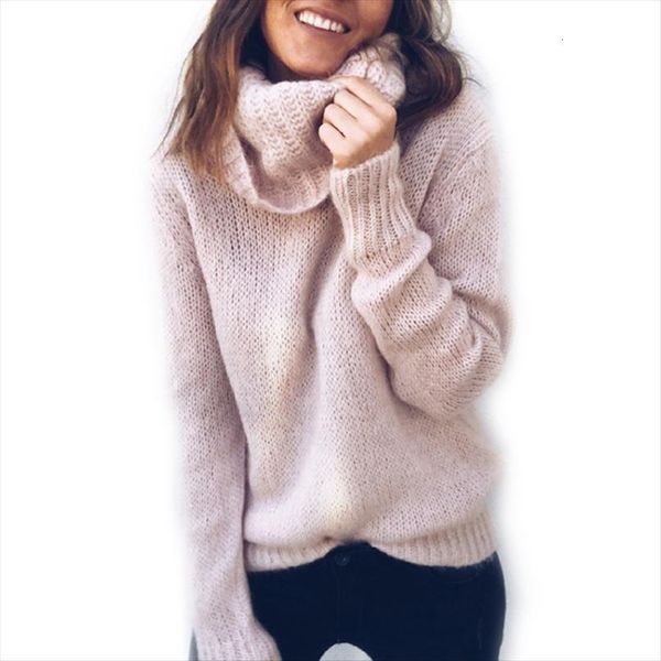 

autumn winter women casual sweater solid long sleeved high collar loose office lady pullover pink black khaki red, White;black