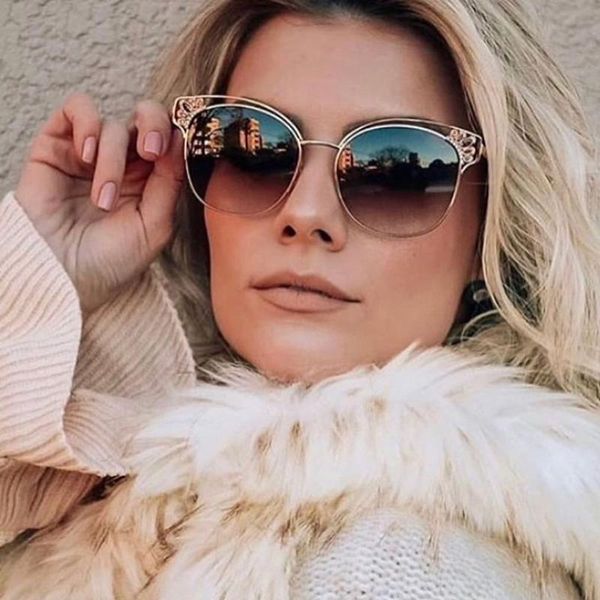 

cat eye women sunglasses fashion cut out with crystal, White;black
