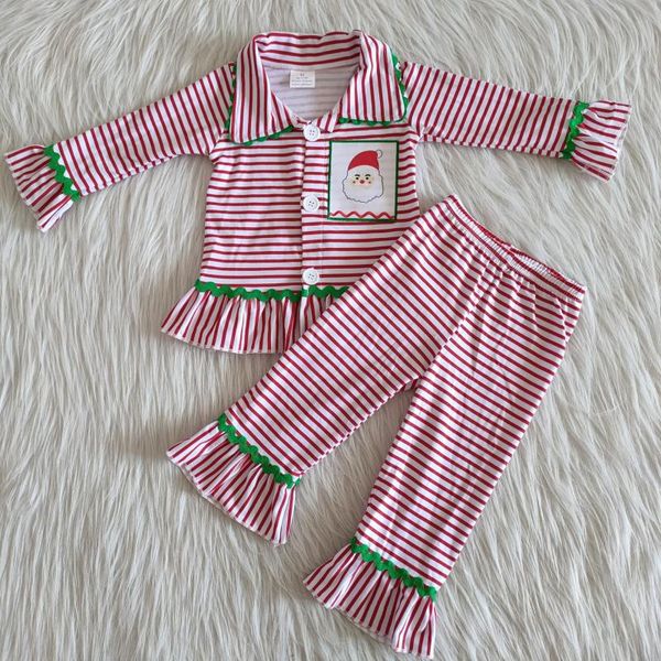

clothing sets wholesale christmas pajamas kids set santa childrens embroidery matching for boys and girls, White