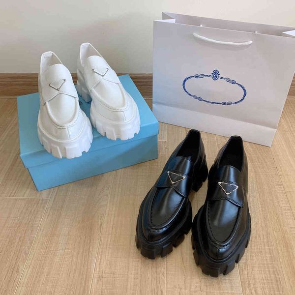 

carrefour shoes 2021 autumn new triangle british style single thick bottom gear muffin leather women, Black