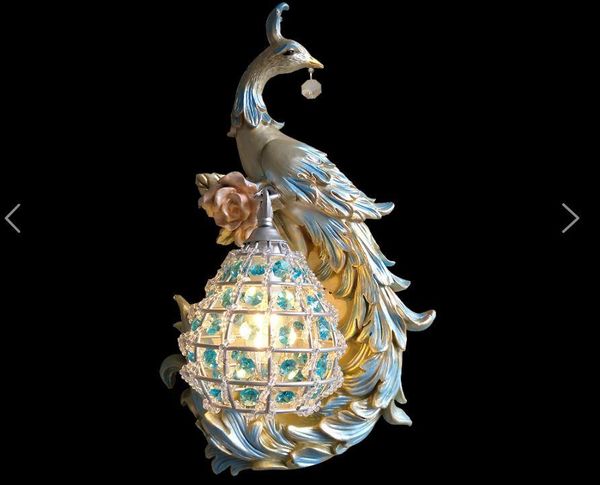 

wall lamps american pastoral southeast asia blue peacock crystal lamp warm bedroom aisle bedside balcony