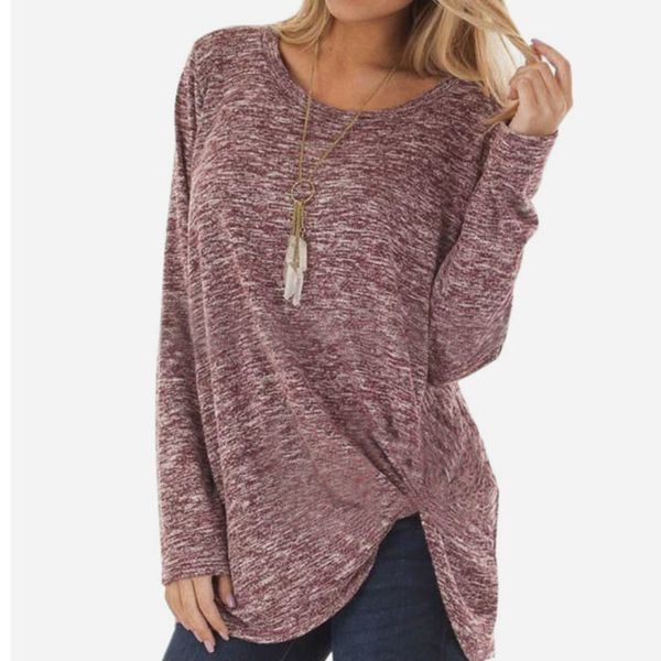 

autumn winter new kinky women's long sleeve t-shirts casual o neck loose cotton blends twisted t-shirt 210426, White