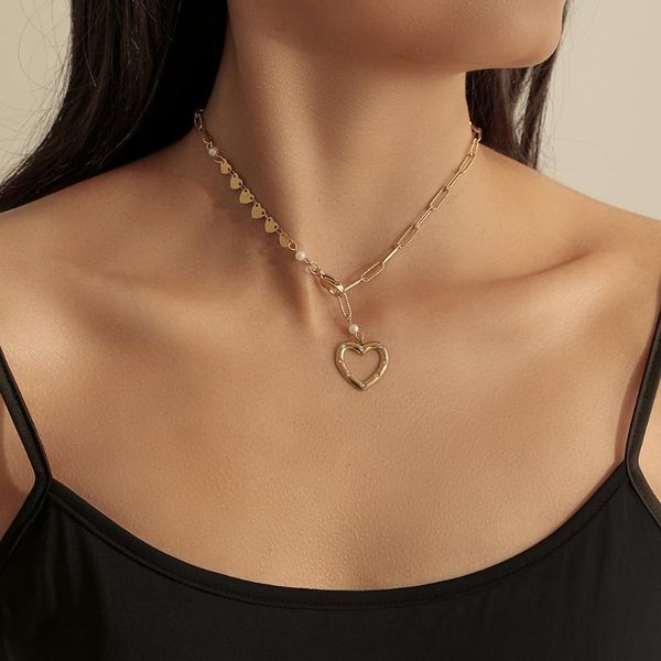 

pendant necklaces european and american fashion titanium steel necklace punk style heart clavicle chain wholesale, Silver