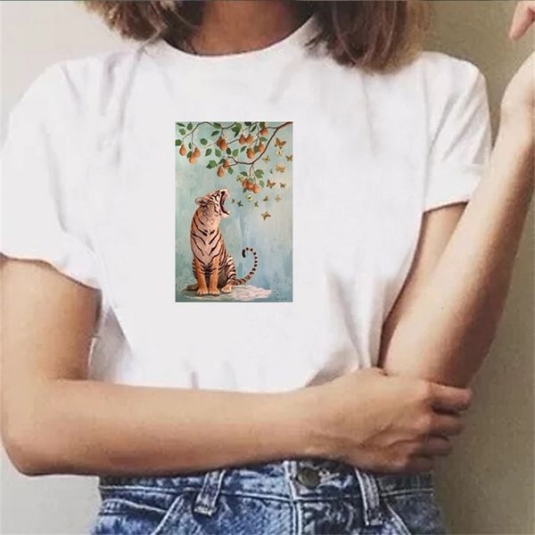 Tiger Pear Graw Graphic Tee 100% хлопок Повседневная смешная Harajuku Hipster 90S мода женская футболка уличный стиль Tumblr Ulzzang Top 210518