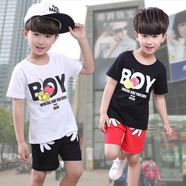 

childrens clothing summer boys and girls suits sports set, White