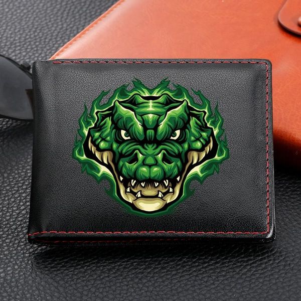

wallets green crocodile head men's wallet leather slim men pu bifold short holders coin purse male, Red;black