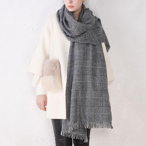 

scarves 2021 winter warm acrylic artificial wool scarf women thickened bib fringed plaid men and shawls hair, Blue;gray