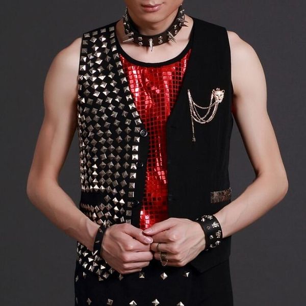 

men's vests 2021 nightclub bar personality vest trend male singer punk costume hip hop coat rock stage, Black;white