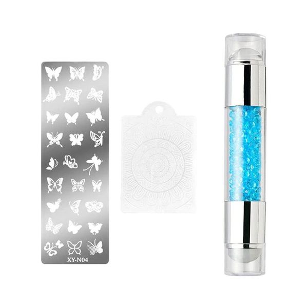 

nail art kits 3pcs set silicone white clear jelly stamper rhinestone pen for manicure template scraper double head