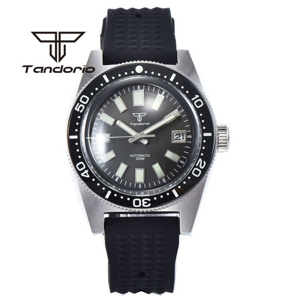 

tandorio 41mm pt5000 nh35a automatic men watch double dome ar sapphire crystal c3 lume hands 30bar auto date rubber/steel band 220225, Slivery;brown