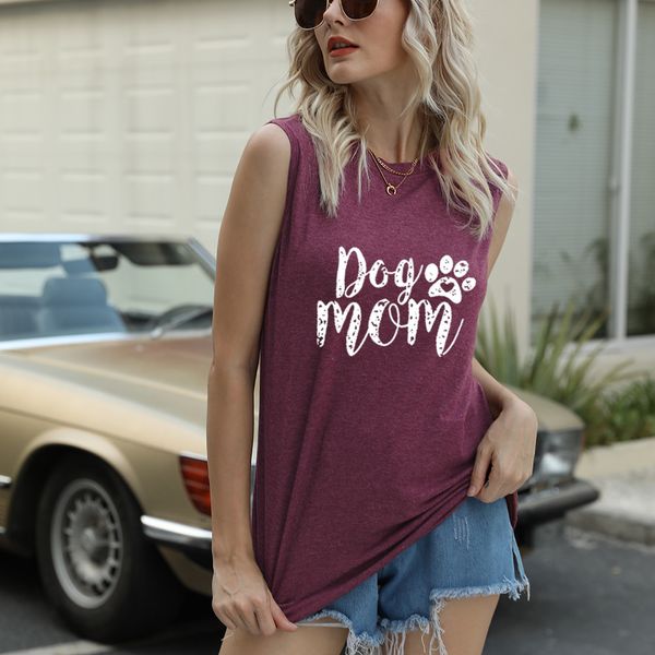 

summer t shirt women's casual mother print sleeveless vest, White