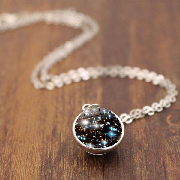 

pendant necklaces wg 1pc fashion double sided cabohcon glass ball nebula time gem&stone necklace retro sweater chain jewelry, Silver