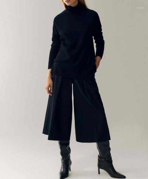

women pants high waist wide leg woolen casual women's & capris, Black;white