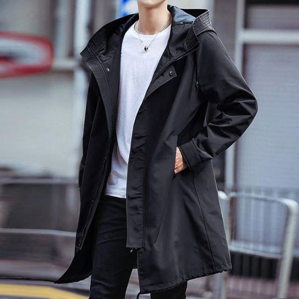 

men's trench coats spring autumn long coat men fashion hooded windbreaker black overcoat casual jackets big size 6xl 7xl 8xl, Tan;black