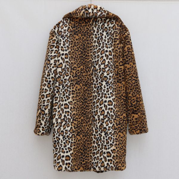 

men's leopard print faux fur coat fashion casual vintage oversized jacket loose large size long coat tide 2021 winter, Black