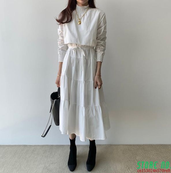 

casual dresses stand collar long sleeve party white office ladies work dress female 2021 elegant solid maxi vestidos, Black;gray