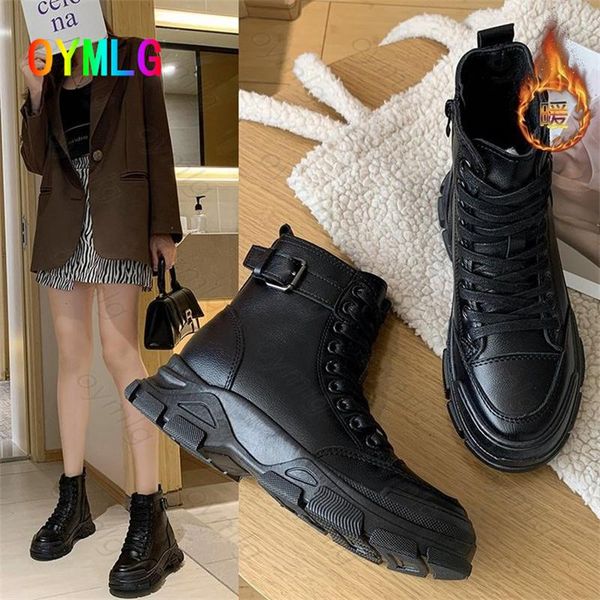 

boots women 2021 british style belt buckle black short thick bottom plus velvet spring autumn single