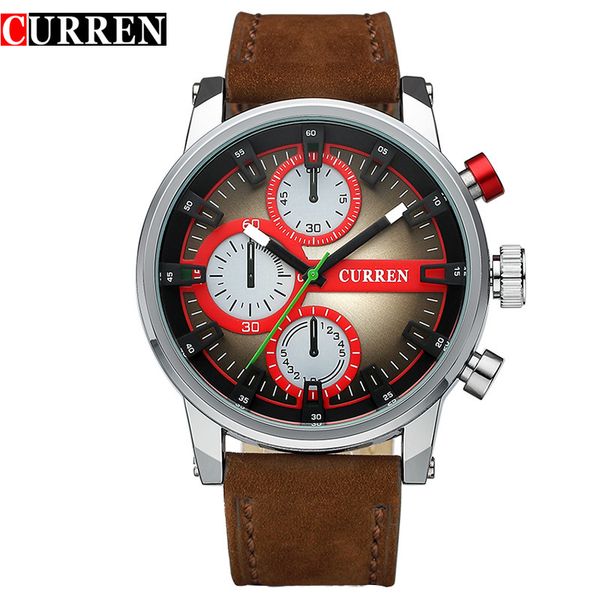 

designer watch brand watches luxury watch curren8170 leather strap japanese movement men's and women's high-end, Slivery;brown