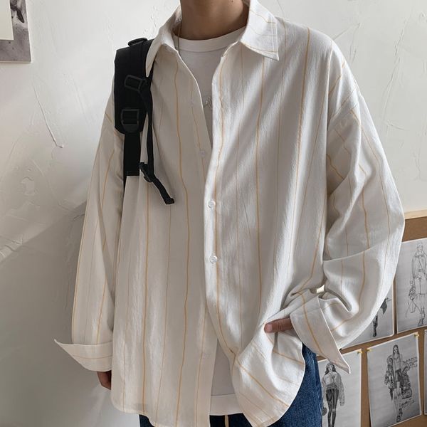 

men's casual shirts autumn cotton striped fashion dress mens business men streetwear wild loose long sleeve 0nht, White;black