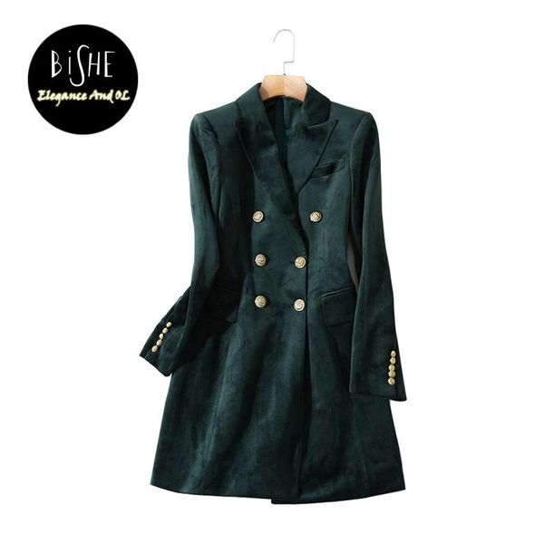 

women's suits & blazers bishe 2021 spring autumn fashion velvet jackets european style double breasted slim lapel green blazer, White;black