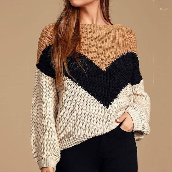 

v-shaped sweater women college students striped irregular round neck pullover fashion base knitted pulls femme automne hiver women's, White;black