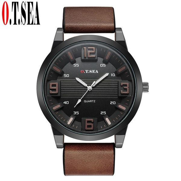 

wristwatches luxury o.t.sea brand leather watch men military quartz wristwatch male clock relogio masculino 1147, Slivery;brown