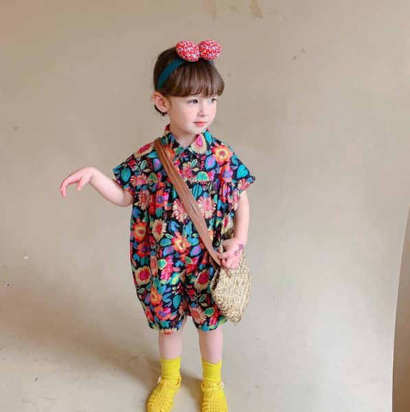 

stlye girls printed overalls summer cotton fashion kids pants 1-6t cy719 jumpsuits, Blue