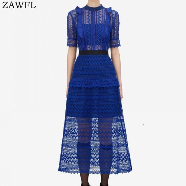 

casual dresses women self portrait o-neck ruffles short sleeve long chic summer lace dress 45zw, Black;gray