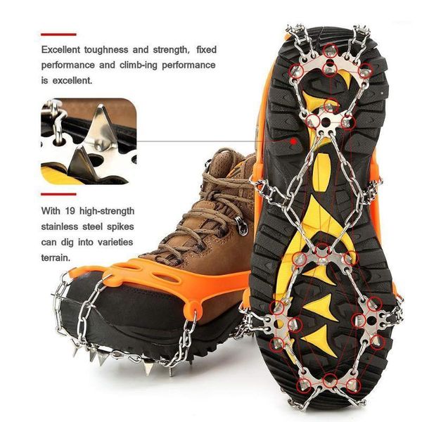 

cords, slings and webbing ice snow grips footwear grippers traction cleats crampons with 19 spikes orange for climbing hiking on snowshoes1