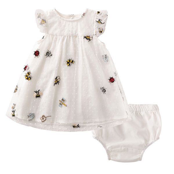 

childrens summer new girl white dress baby princess dress embroidery two-piece set, Red;yellow